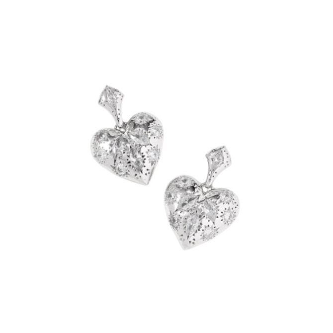 Kendra Scott Holland Silver Tone Heart Drop Earrings in White Crystal