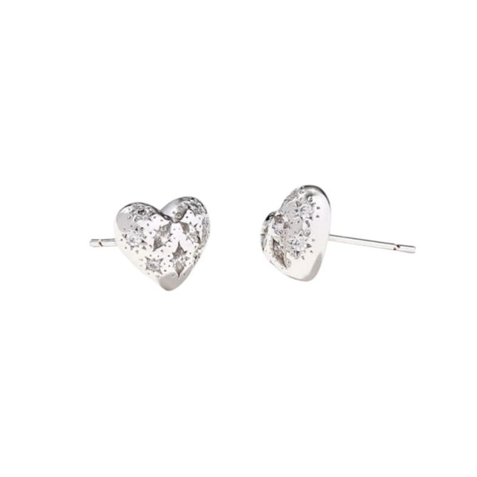 Kendra Scott Holland Silver Tone Heart Stud Earrings in White Crystal