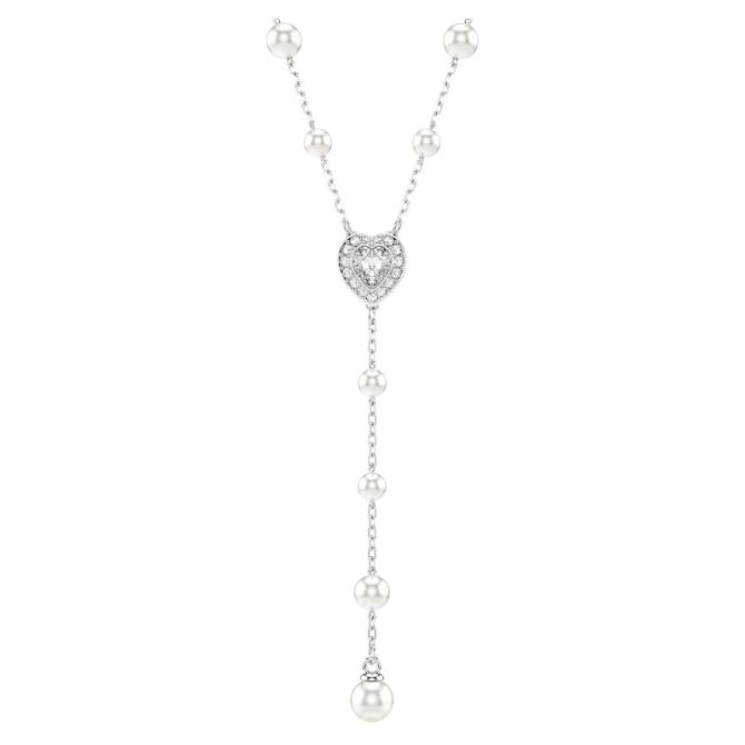 Swarovski Ariana Grande Collection Y Crystal Pearl and Mixed Cuts Heart Pendant Necklace, White