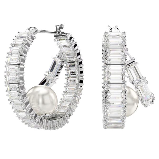 Swarovski Ariana Grande Collection Baguette Cut Hoop Earrings, White