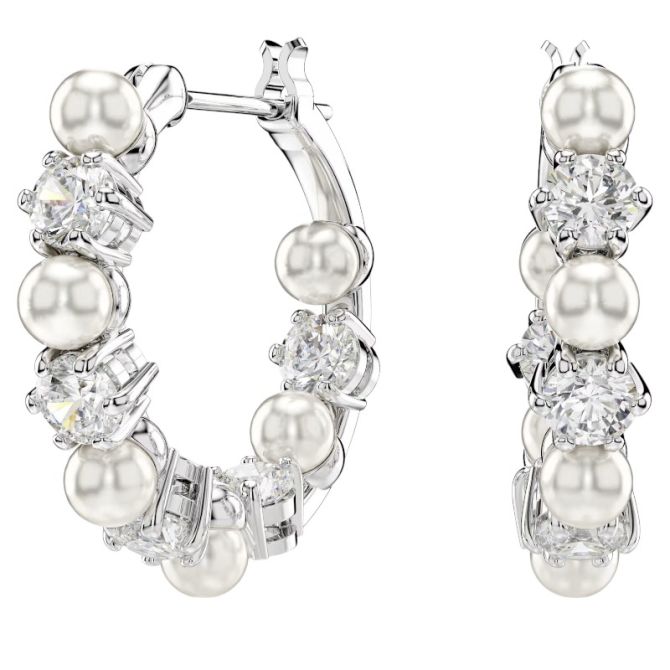 Swarovski Round Cut Matrix Drop Earrings, Crystal Pearl and White Rhodium Plated