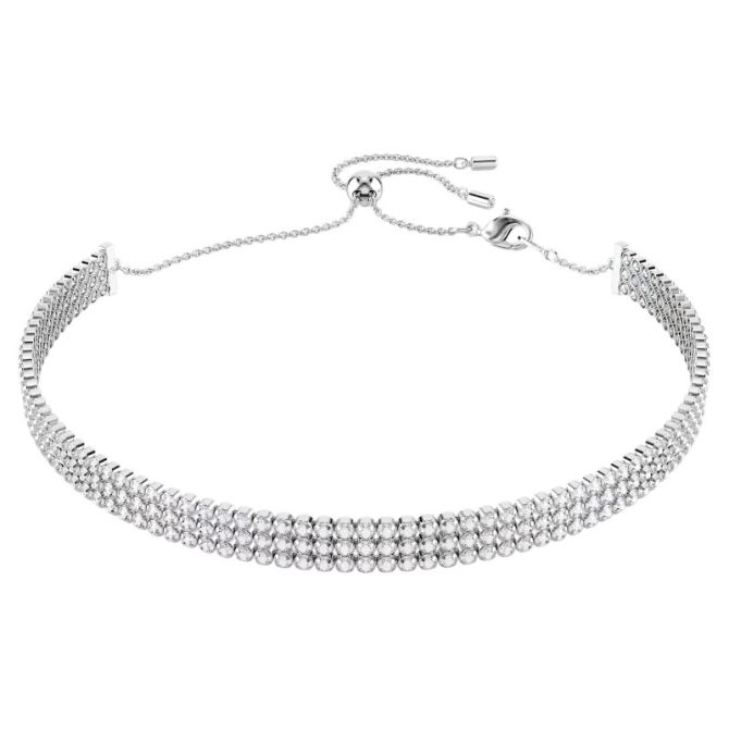 Swarovski Round Cut Matrix Tennis Choker, White and Rhodium Plated