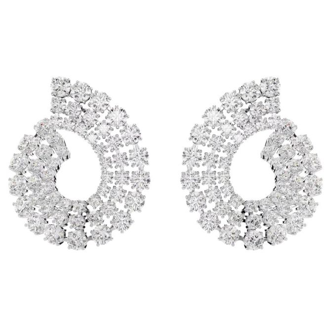 Swarovski Mixed Round Cuts Matrix Hoop Earrings, White and Rhodium Plated