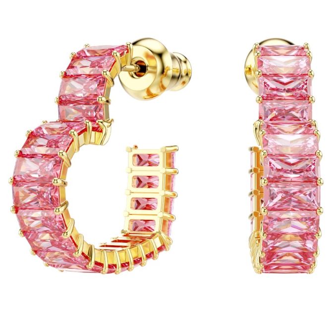 Swarovski Small Baguette Cut Heart Hoop Earrings, Pink and Yellow Gold Tone Plated