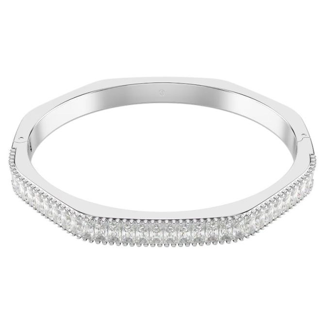 Swarovski Medium Baguette Cut Matrix Bangle, White and Rhodium Plated