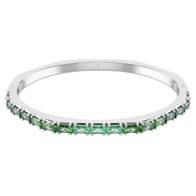 Swarovski Baguette Cut Matrix Medium Bangle, Green and Rhodium Plated