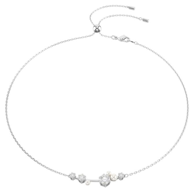 Swarovski Round Cuts Crystal Pearl Constella Necklace, White and Rhodium Plated