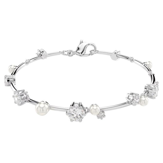 Swarovski Crystal Pearl Round Cut Constella Tennis Bracelet, White and Rhodium Plated