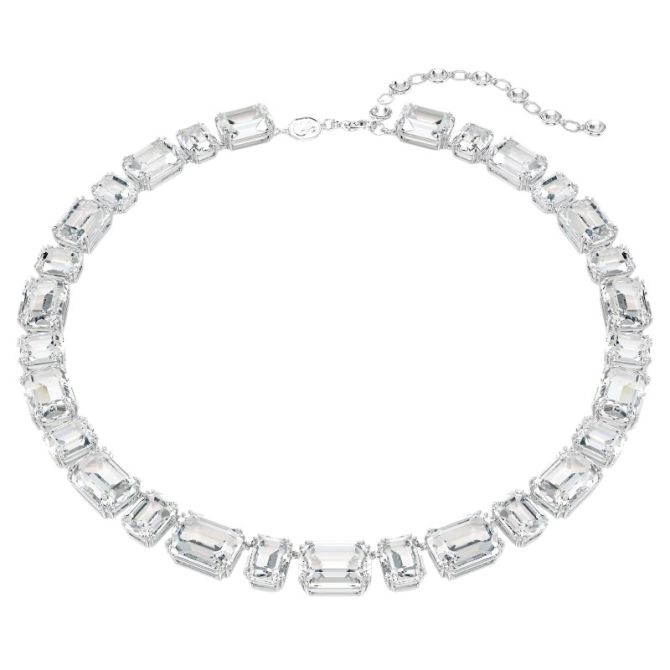 Swarovski Octagon Cut Millenia Tennis Necklace, White and Rhodium Plated