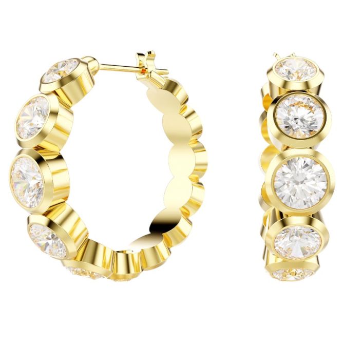 Swarovski Round Cut Imber Hoop Earrings, White and Yellow Gold Plated