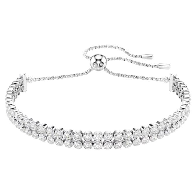 Swarovski Round Cut Matrix Tennis Bracelet, White and Rhodium Plated