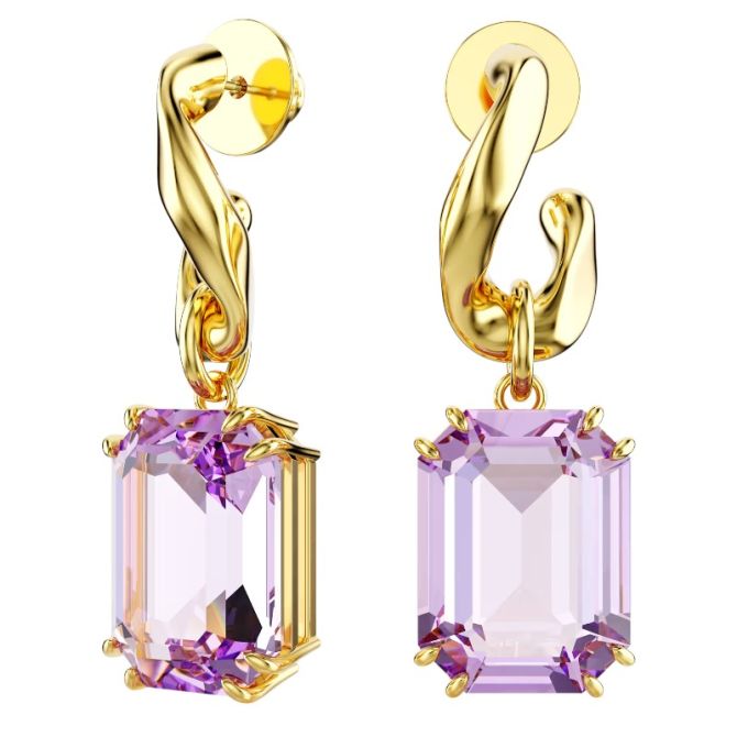 Swarovski Millenia Octagon Cut Drop Earrings, Purple and Gold Tone