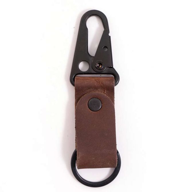 Rustico Clip Leather Keychain, Dark Brown