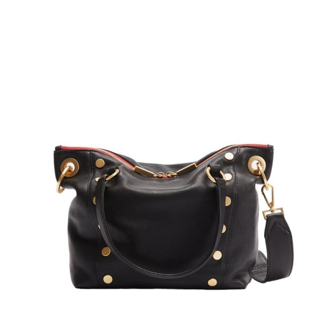 Hammitt Medium Daniel Top Handle Bag, Black and Brushed Yellow Gold Hardware