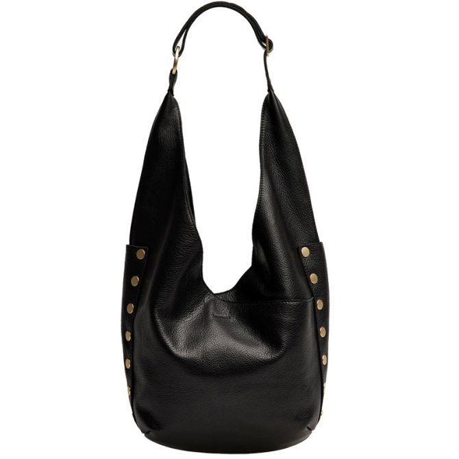 Hammitt Tom Zip Shoulder Bag, Black and Brushed Gold Red Zip Hardware