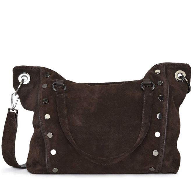 Hammitt Daniel Large Top Handle Bag, Espresso Suede and Gunmetal Hardware