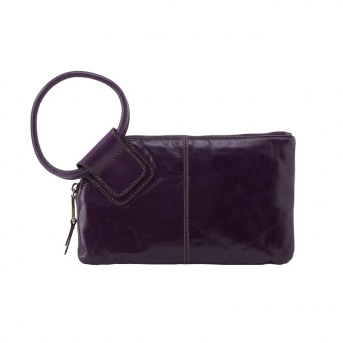 HOBO Sable Wristlet, Deep Purple in Polished Leather