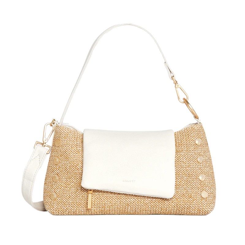 Hammitt VIP Satchel, Shell White Raffia and Brushed Yellow Gold ...