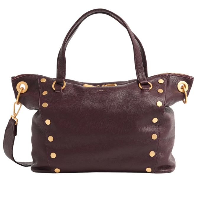 Hammitt Daniel Large Top Handle Bag, Cabernet Pebble and Brushed Yellow Gold Hardware