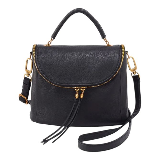 HOBO Fern Top Handle Satchel, Black Pebbled Leather