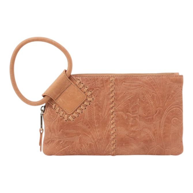 HOBO Sable Wristlet, Saddle Tooled Embossed Leather