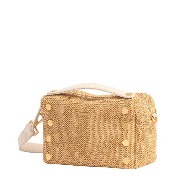 Hammitt Evan Small Crossbody, Calla Lily White Raffia and Brushed Gold Hardware