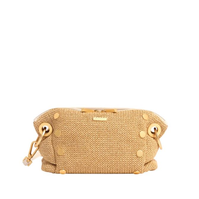 Hammitt Daniel Small Crossbody Clutch, Calla Lily White Raffia and Brushed Gold Hardware