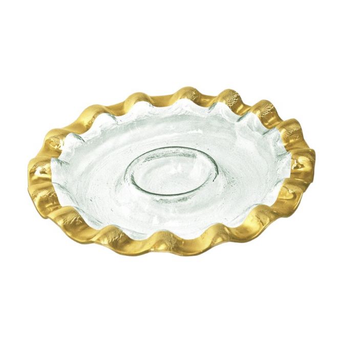 Annieglass Ruffle Round Chip and Dip Server, Yellow Gold