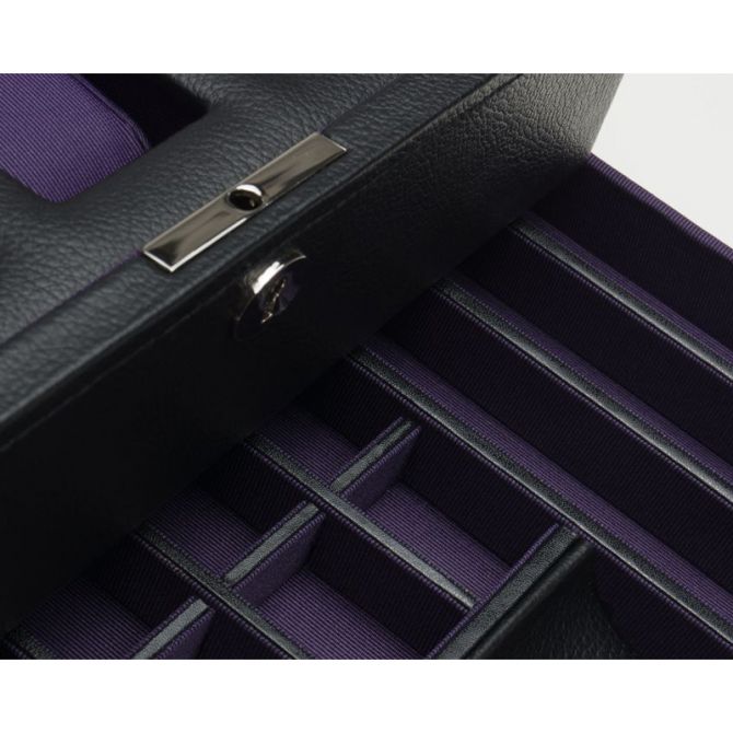 WOLF Windsor 10 Piece shops Watch Box Locking Glass Cover Black/Purple VEGAN LEATHER ~