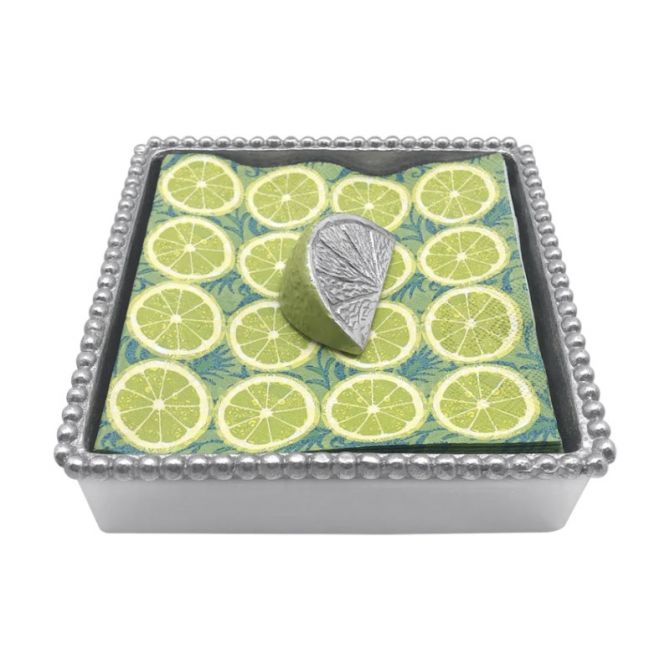 Mariposa Green Lime Wedge Beaded Napkin Box Set