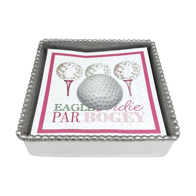 Mariposa White Golf Ball Beaded Napkin Box Set