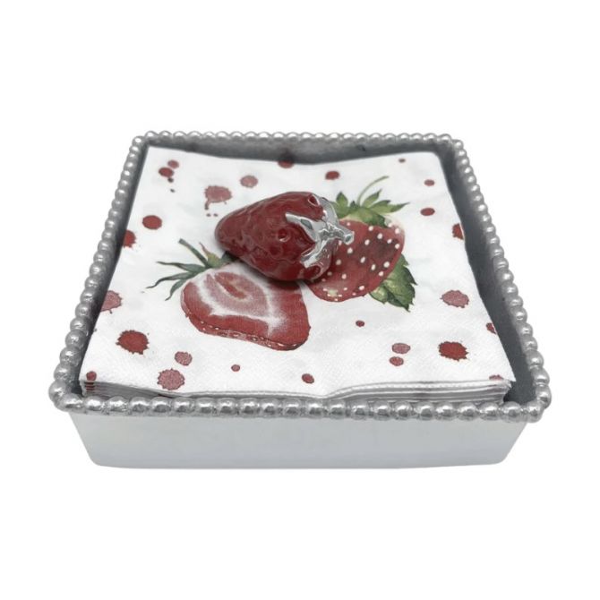 Mariposa Red Strawberry Beaded Napkin Box Set