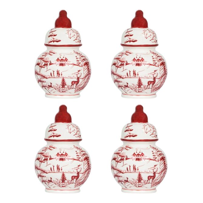 Juliska Country Estate Winter Frolic Ginger Jar Set of 4 Place Card Holders, Ruby