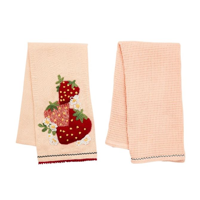 MacKenzie-Childs Strawberry Embroidered Dish Towels, Set of 2