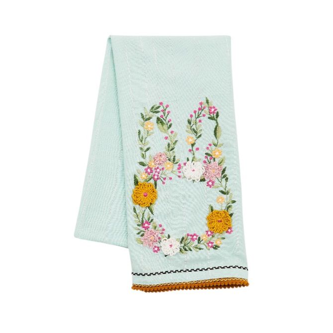 MacKenzie-Childs Floral Bunny Embroidered Dish Towel