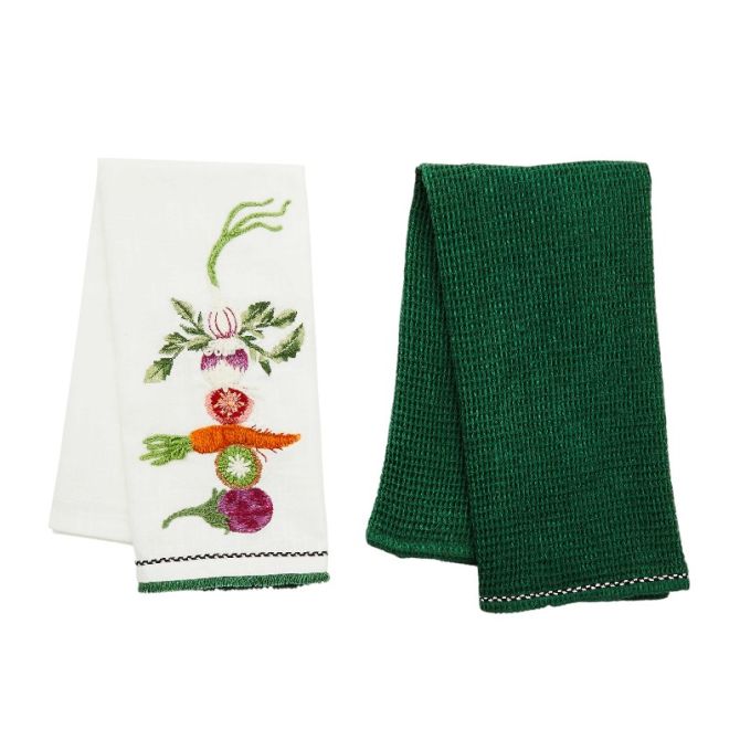 MacKenzie-Childs Vegetable Embroidered Dish Towels, Set of 2