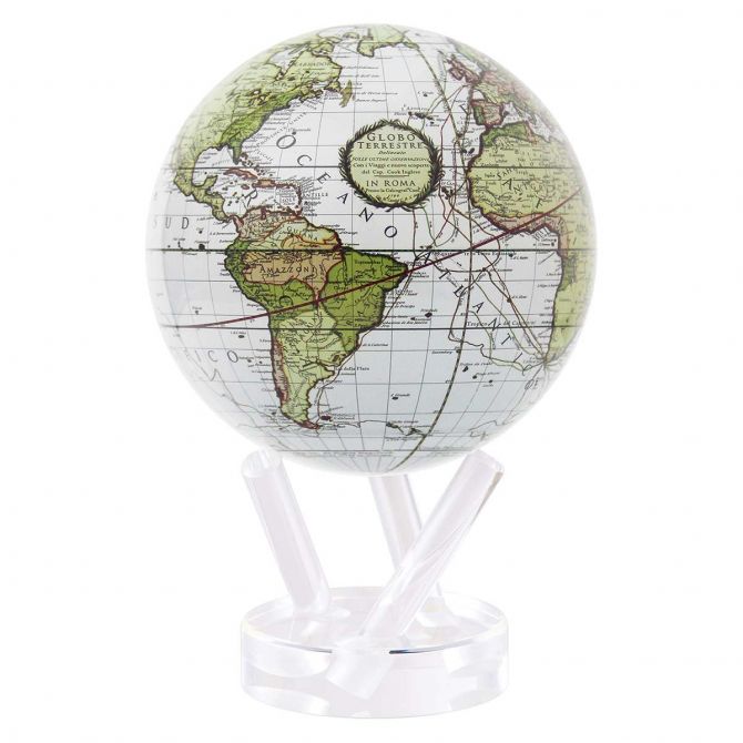 Mova Antique Terrestrial White Globe with Acrylic Base, 6"