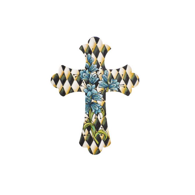 Elegant Blue Floral Cross Stake