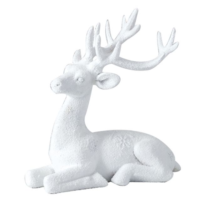 Sitting Deer Figurine, White