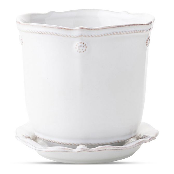 Juliska Berry and Thread 5.25" Planter and Saucer Pot, Whitewash