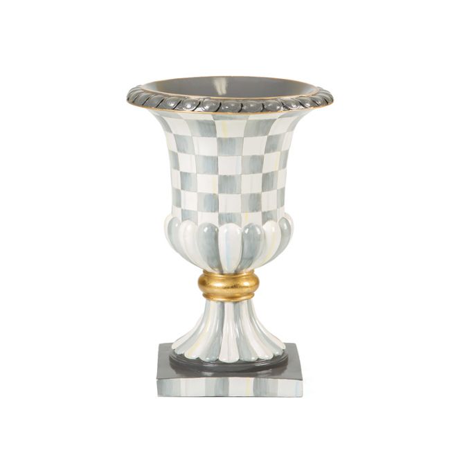 MacKenzie-Childs Sterling Check Pedestal Tabletop Urn