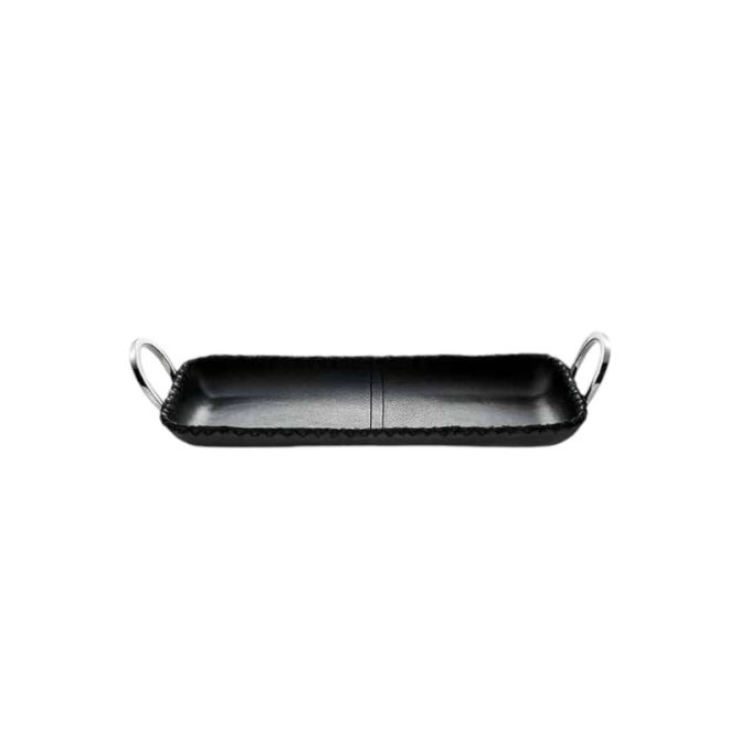 Mary Jurek Durango Black Leather Rectangular Tray with Ring Handles