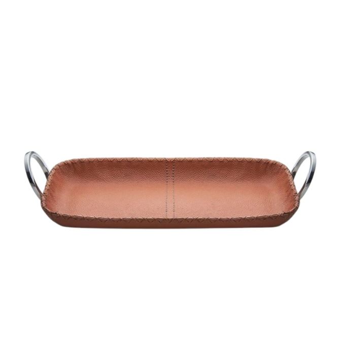 Mary Jurek Brown Leather Rectangle Tray with Handles