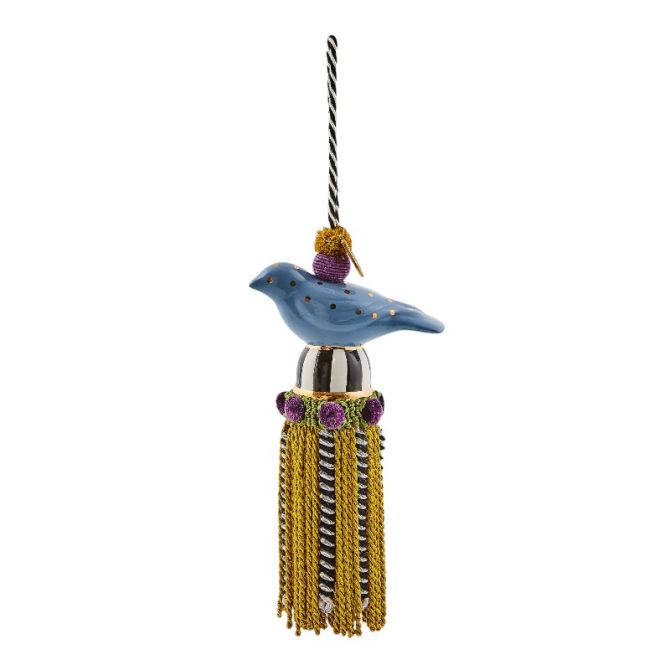 MacKenzie-Childs Cerulean Blue Ceramic Bird Tassel