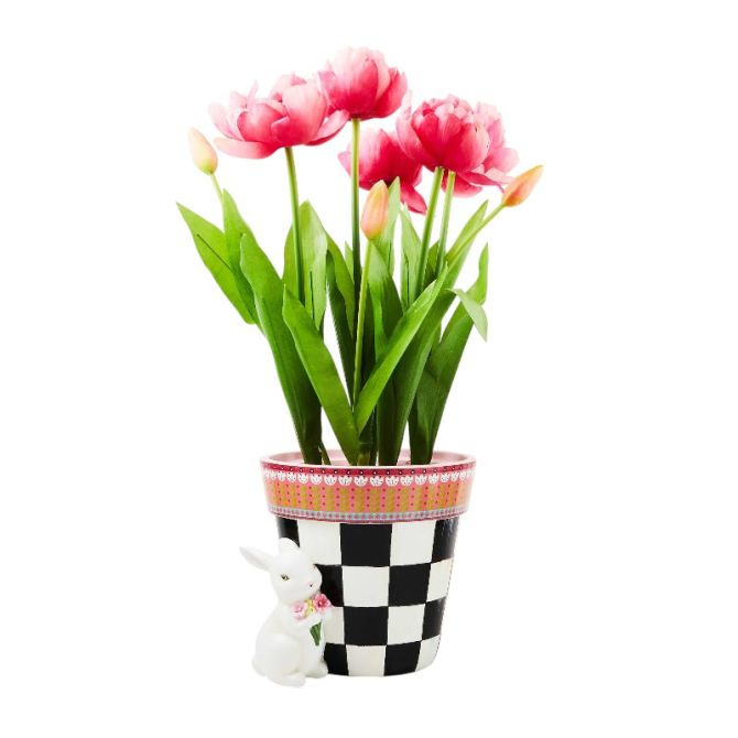 MacKenzie-Childs Calico Potted Tulip with Bunny