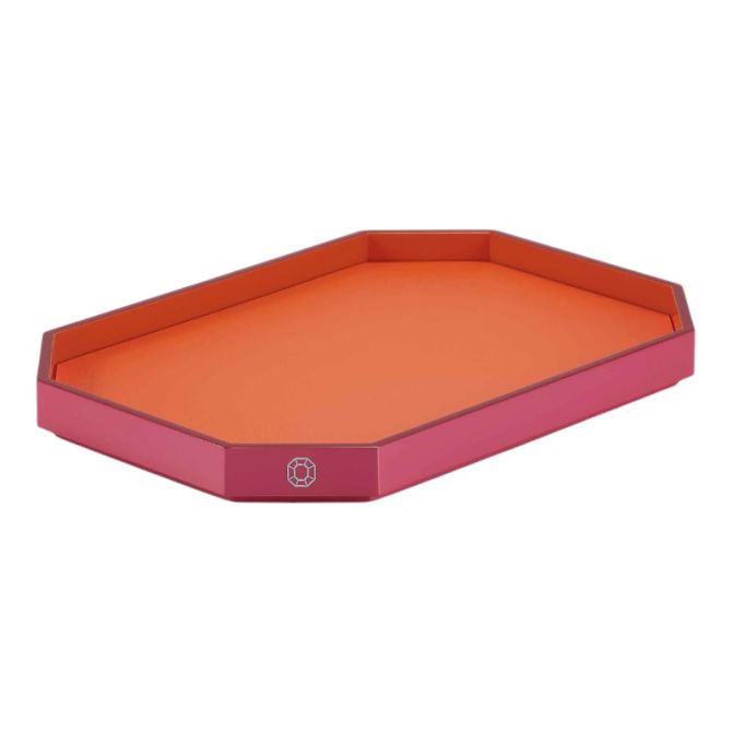 Baccarat Octogone Small Tray, Orange and Pink