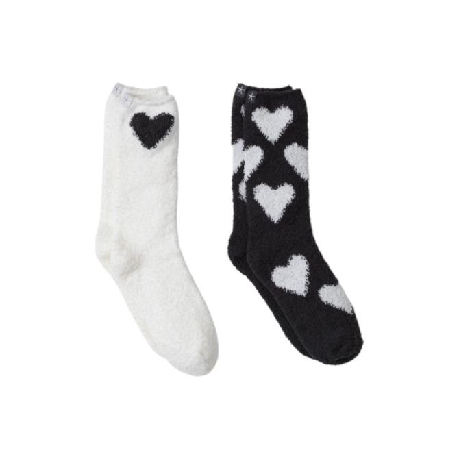 Barefoot Dreams Cozychic Heart Print Sock Set, Marine and Scarlet