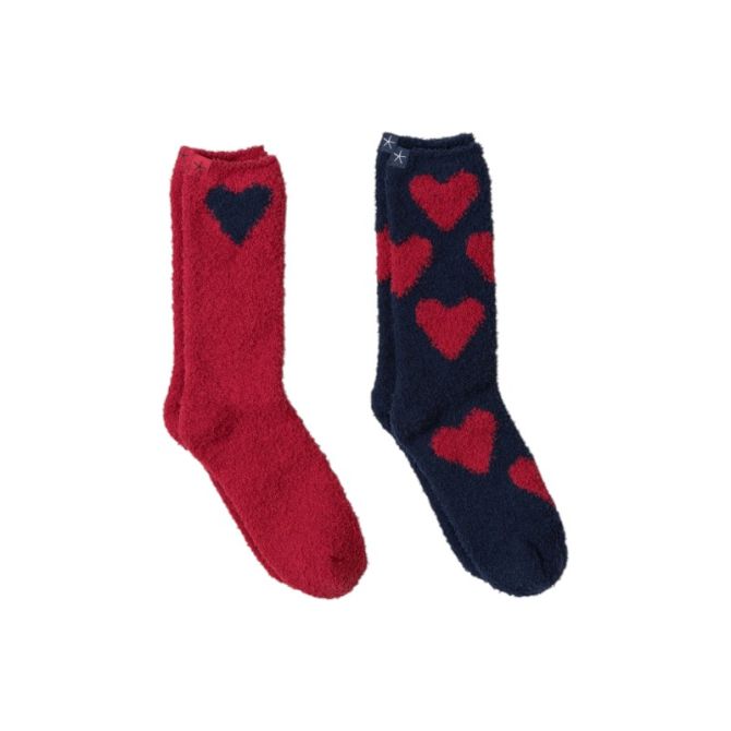 Barefoot Dreams Cozychic Heart Print Sock Set, Marine and Scarlet