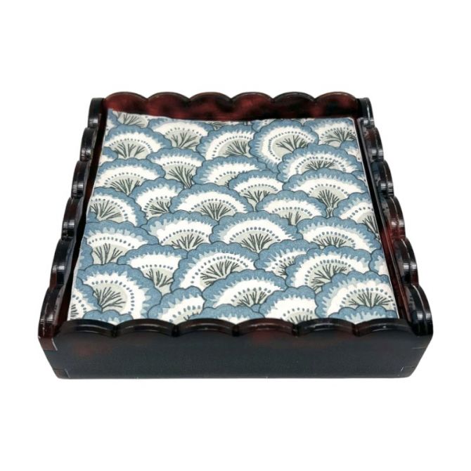 Mariposa Tortoise Blue Scalloped Napkin Box