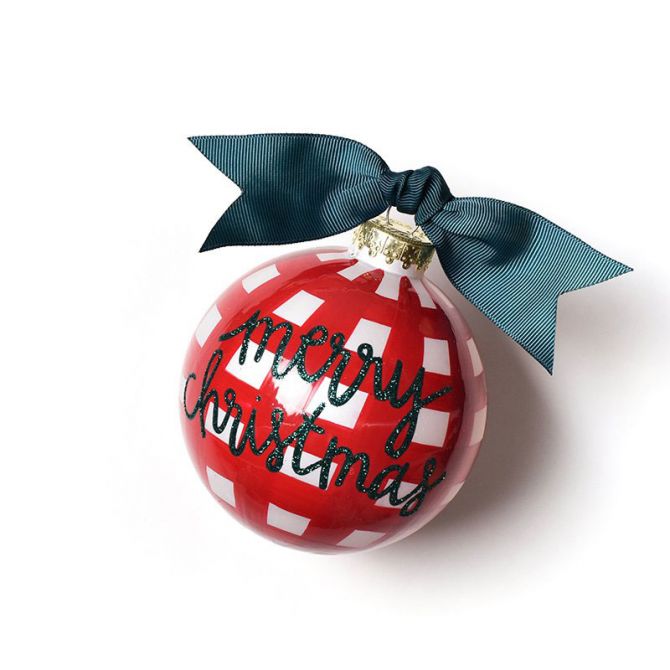 Coton Colors Merry Christmas Gingham Glass Ornament